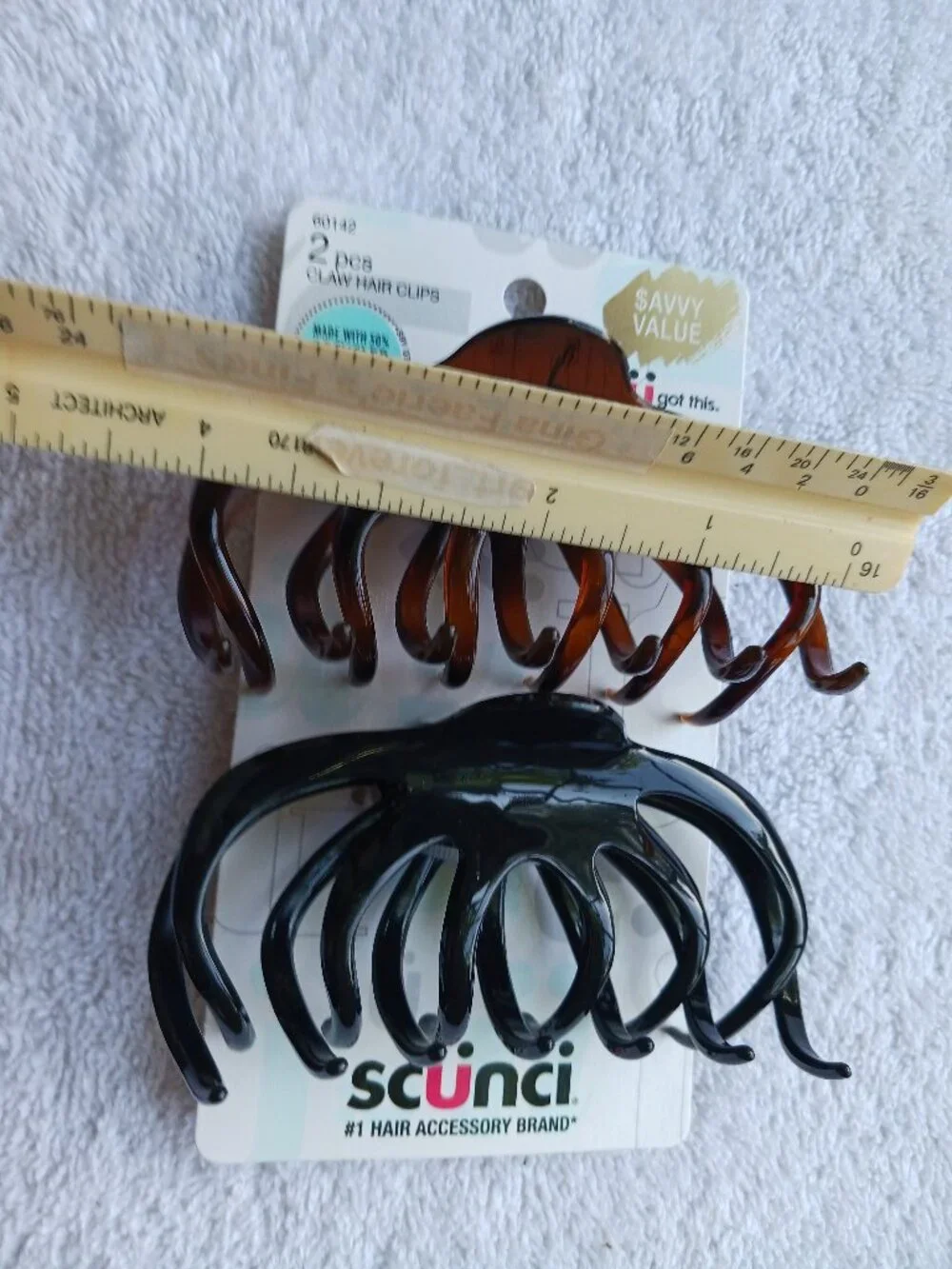 2 Scunci Claw Hair Clips Brown Black Plastic Jaw Wavy Curved Teeth Large Wide